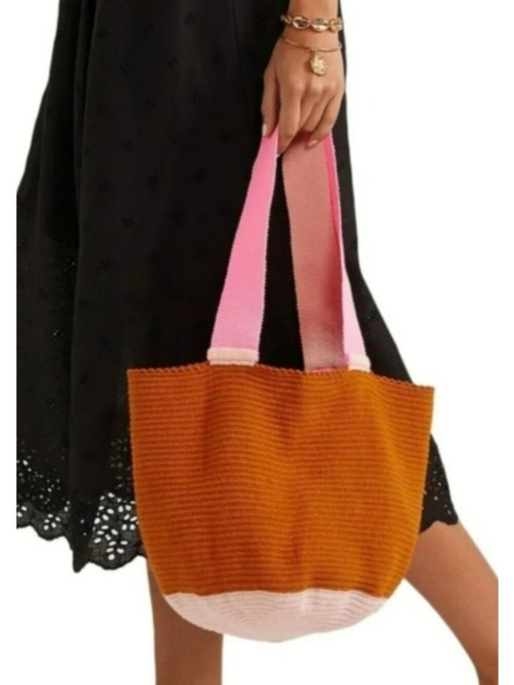 Sophie Anderson Handmade Knit Tote Bag Orange & Pink Width Lightweight & Durable